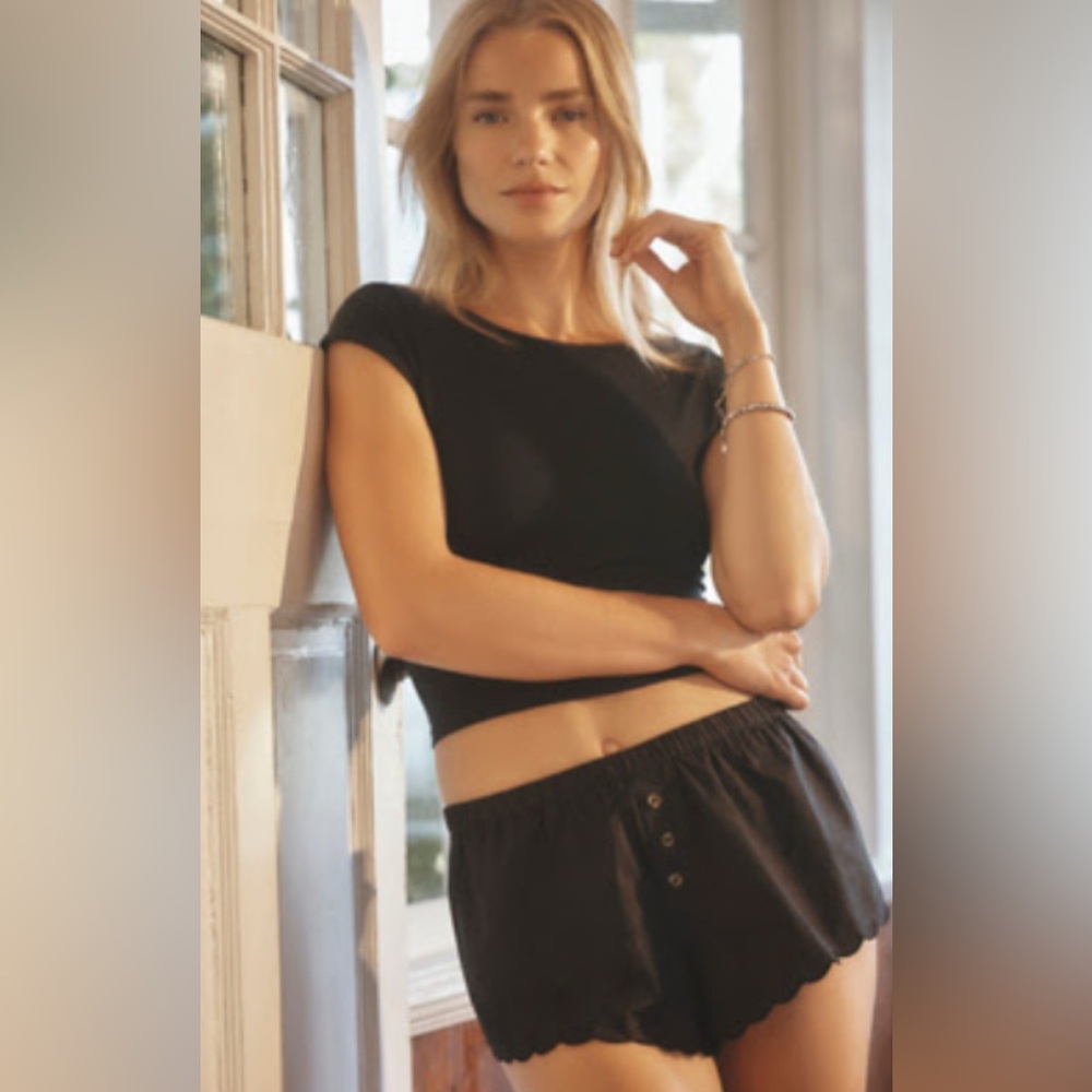 NWT by Anthropologie Scallop Micro Shorts Black Size Large